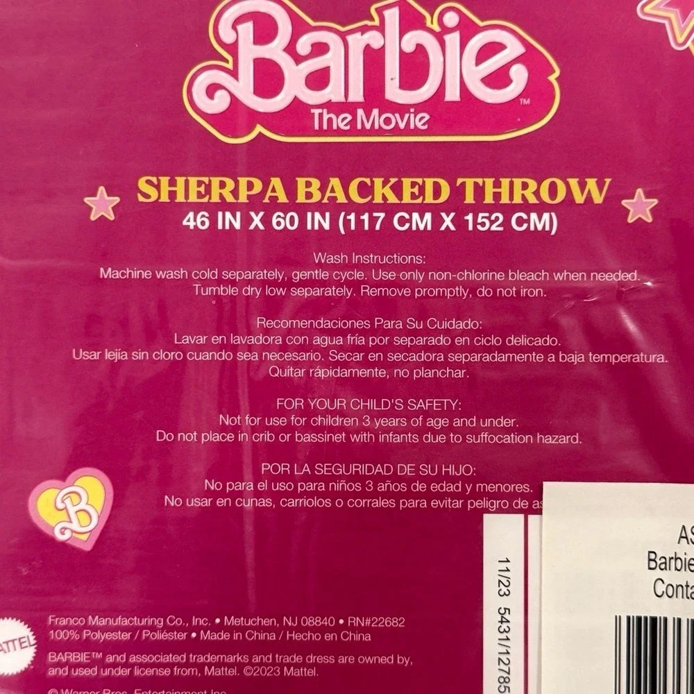 Barbie‎ The Movie I Am Kenough Sherpa Throw Blanket 46x60